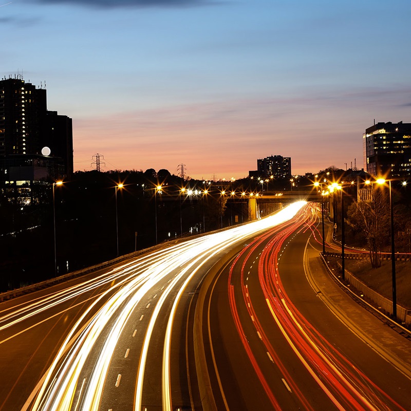 Long exposure traffic at night.